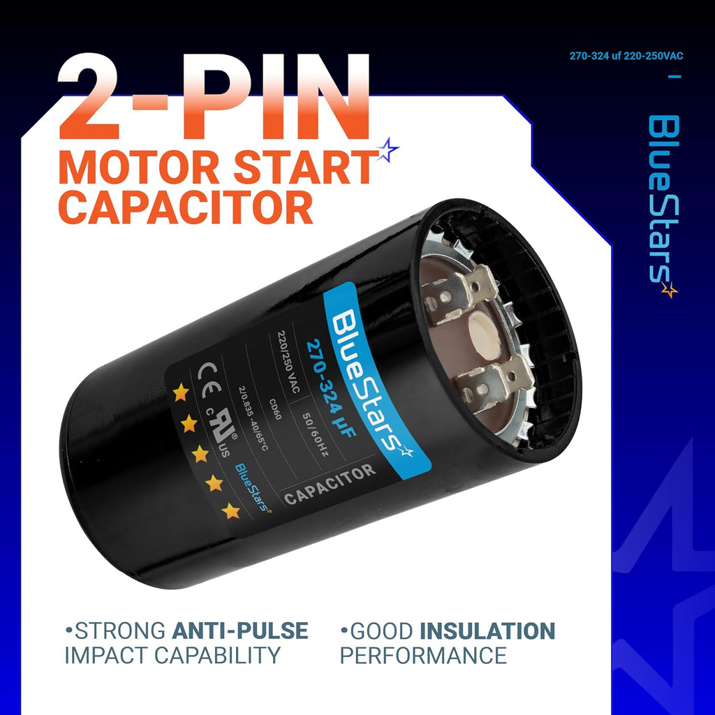 [2025 Upgraded] BlueStars 270-324 uF MFD 220-250 VAC Motor Start Capacitor