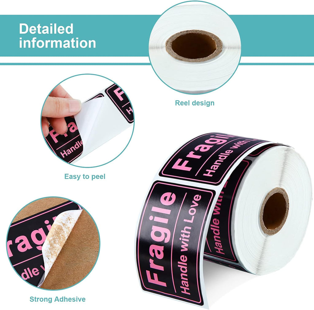 500 Pcs 2x3 Pink Fragile Sticker for Shipping Handle with Love Label