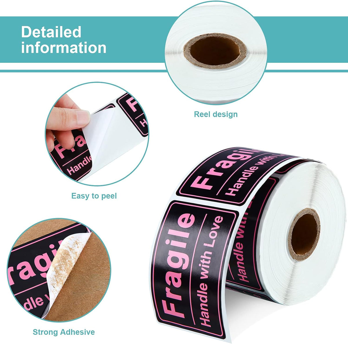 500 Pcs 2x3 Pink Fragile Sticker for Shipping Handle with Love Label