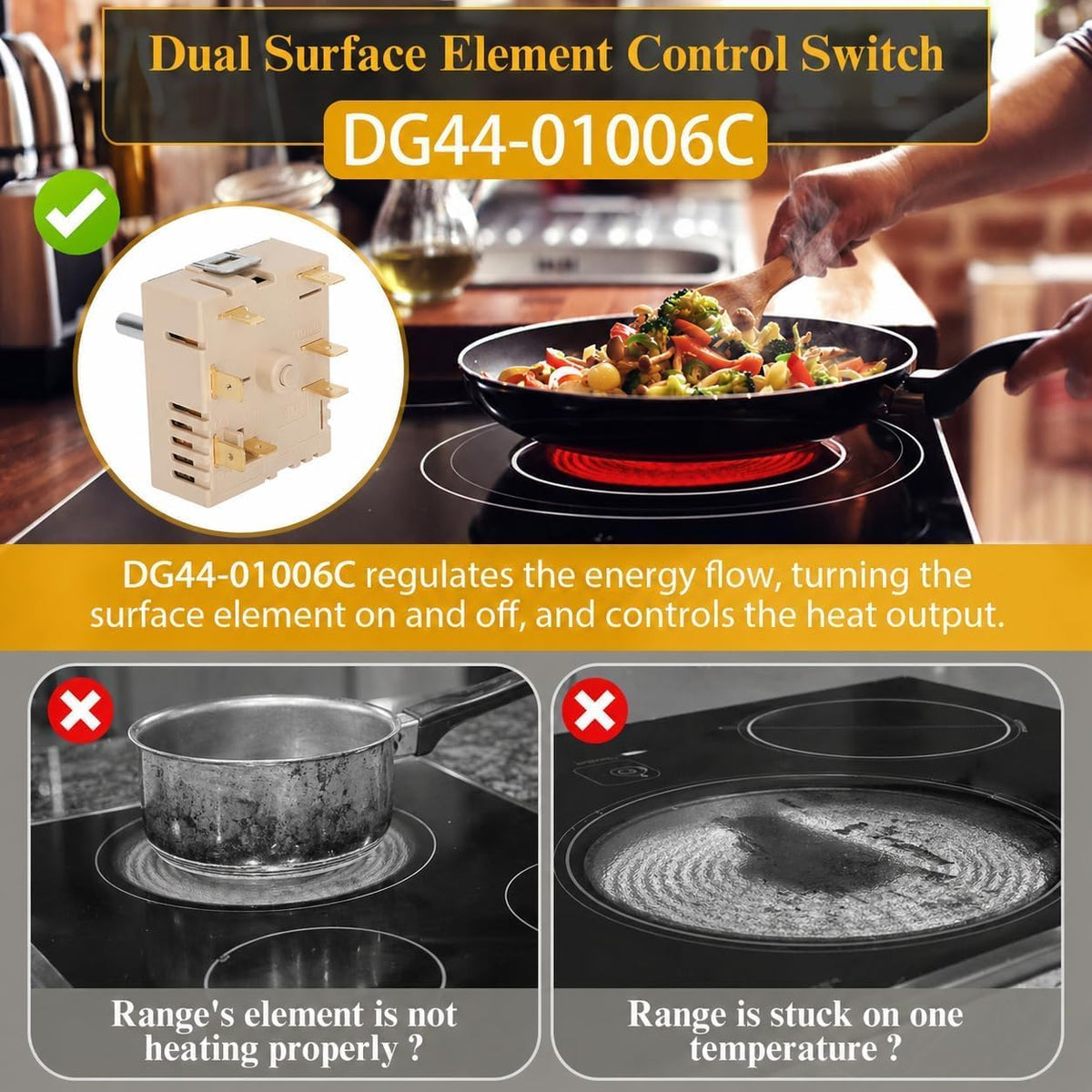 DG44-01006C Siftary Surface Infinite Switch Compatible with Samsung Range Surface Element Control, Infinite Switch Replaces for Samsung PER001-12D, for Stove Replacement Parts