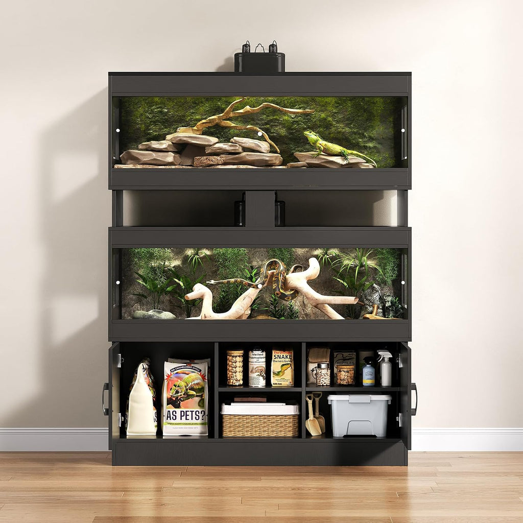 Dual 60 Gallon Reptile Tank with Stand,Reptile Enclosure | Bearded Dragon Tank Reptile Terrarium with Cabinet,Sliding