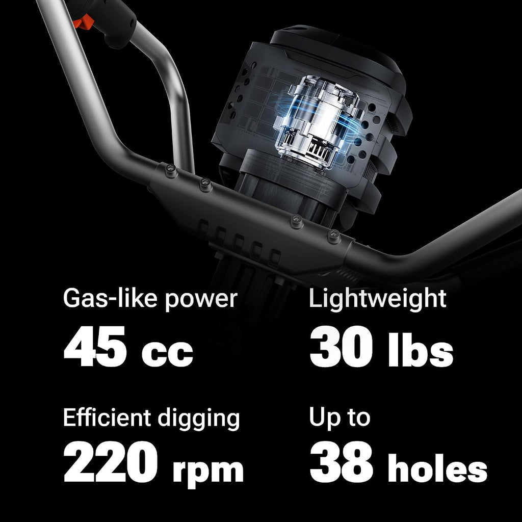 WORX Cordless Earth Auger, 40V 8" Digger, WG865 | Brushless motor; 8" drill bit; 45cc gas-equivalent power; 59 ft-lbs