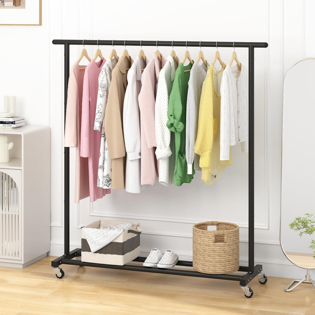 Metal Rolling Clothing Rack Adjustable Freestanding Garment Organizer with Wheels, Space-Saving Design for Home