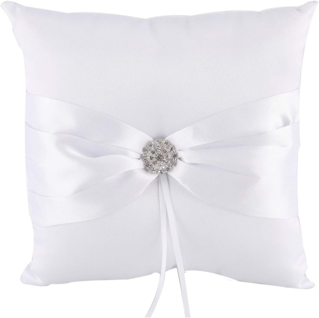 7.8" Satin Artificial Diamond Decoration Wedding Ring Bearer Pillow (White)