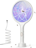 Electric Fly Swatter 4000V Bug Zapper Racket Dual Mode (1, White) | Auto Manual Mode, Purple Attractant Light