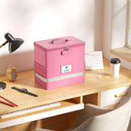 Fireproof File Box with Lock, Collapsible Document Organizer, Pink