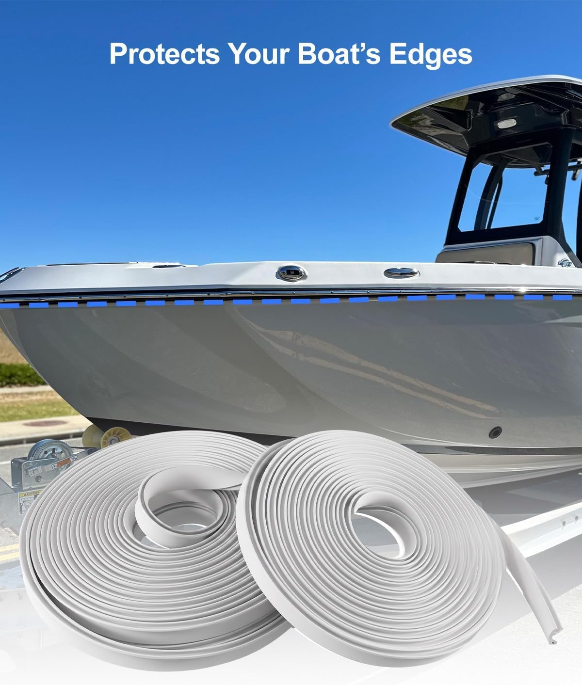 50.85 FT White Rub Rail Vinyl Insert, 3/4 x 3/8 Inch Boat Edge Protection