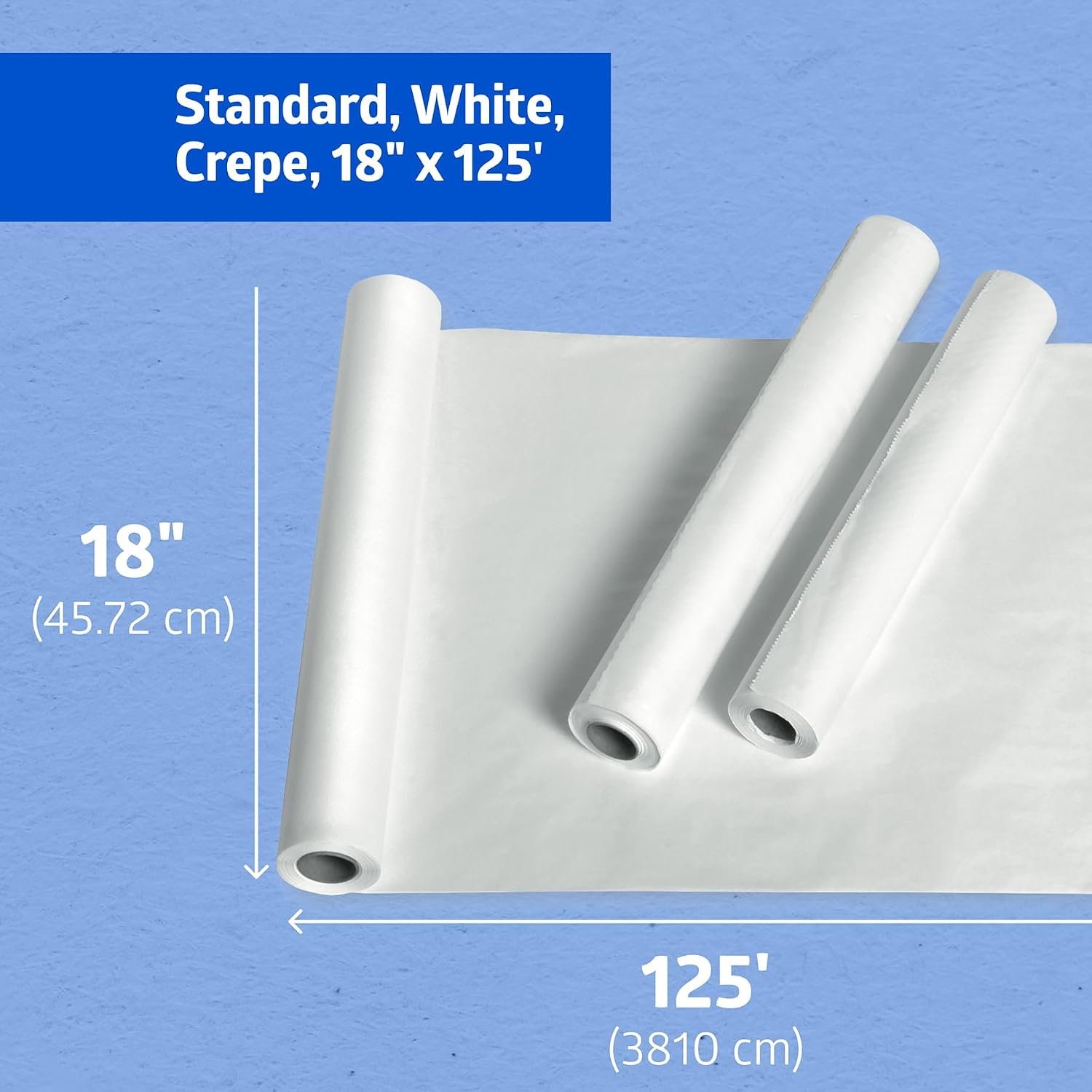 Medical Exam Table Paper, Crepe Table Paper, 18 inches X 125 feet, Case of 12 Rolls
