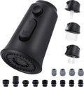Kitchen Faucet Head Replacement, 3 Function Pull Down Faucet Sprayer Head with 13 Adapters, Matte Black Kitchen