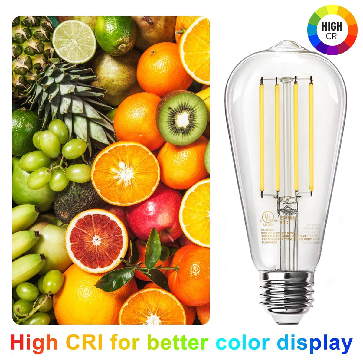 12 Pack Edison LED Light Bulbs, E26 Base, 8W 2700K, Dimmable
