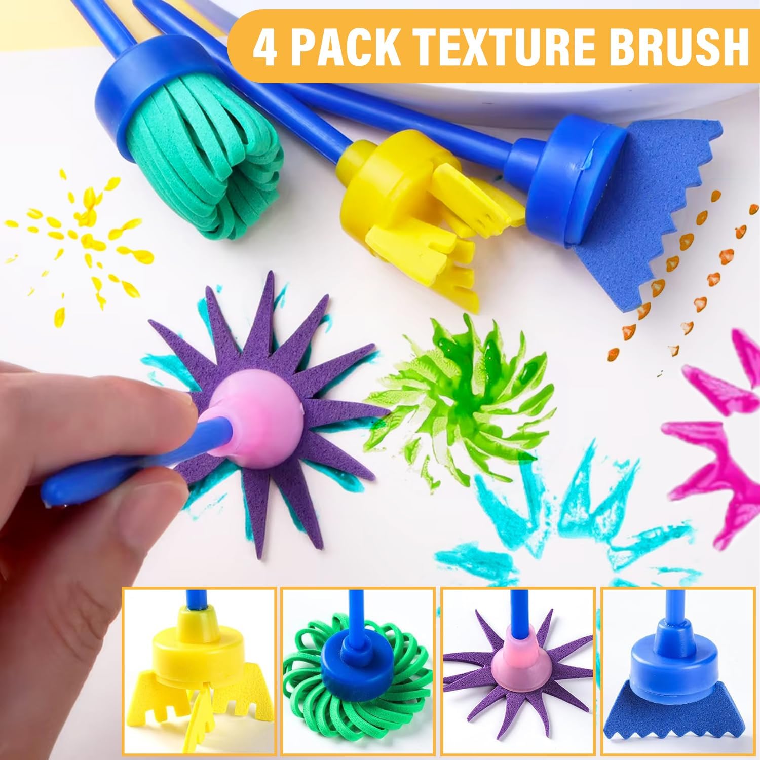 53-Pack Sponge Paint Brushes, Washable Painting Brushes, Toddler Painting Set, Early Learning Foam Roller Sponge Art