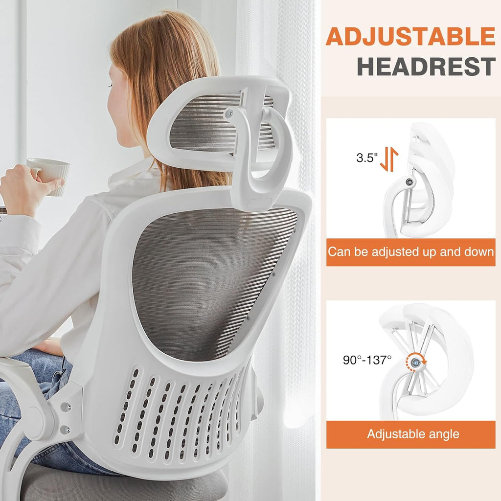Home Office Desk Chair, Ergonomic High-Back Mesh Rolling Work Computer Chairs with Wheels and Adjustable Headrests
