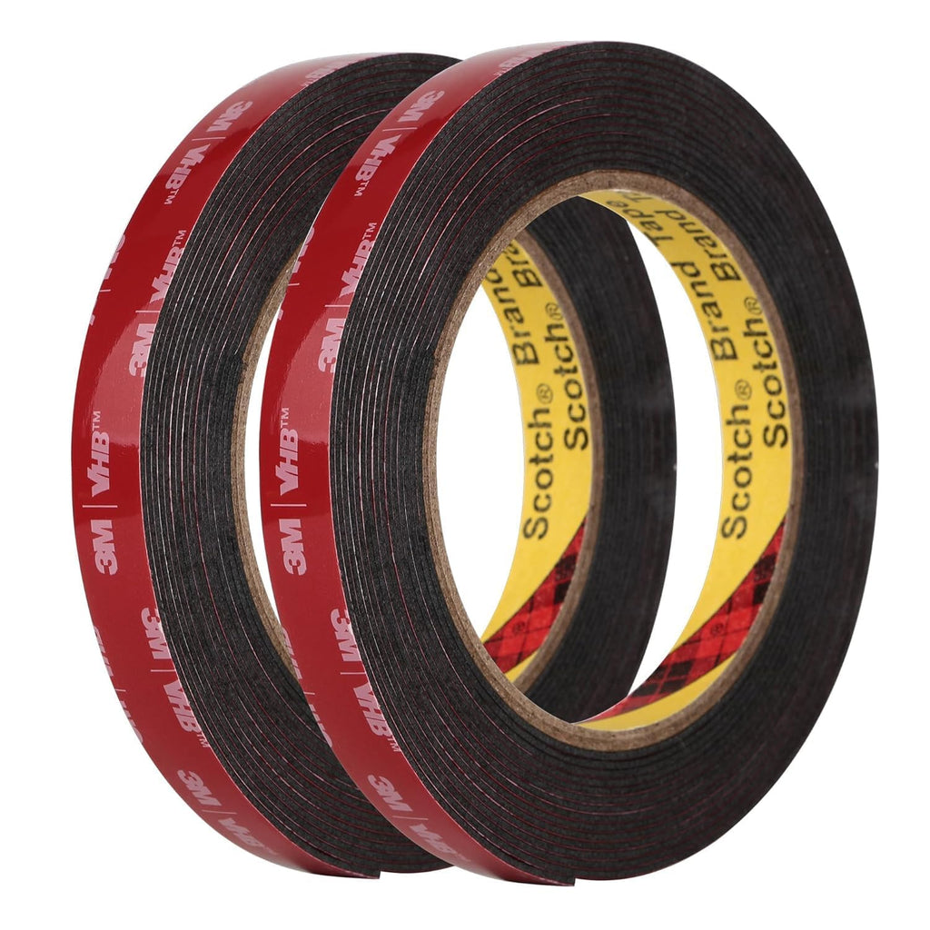 3M 5925 Mounting Tape, 2 Pack 0.5 in Black Foam Adhesive
