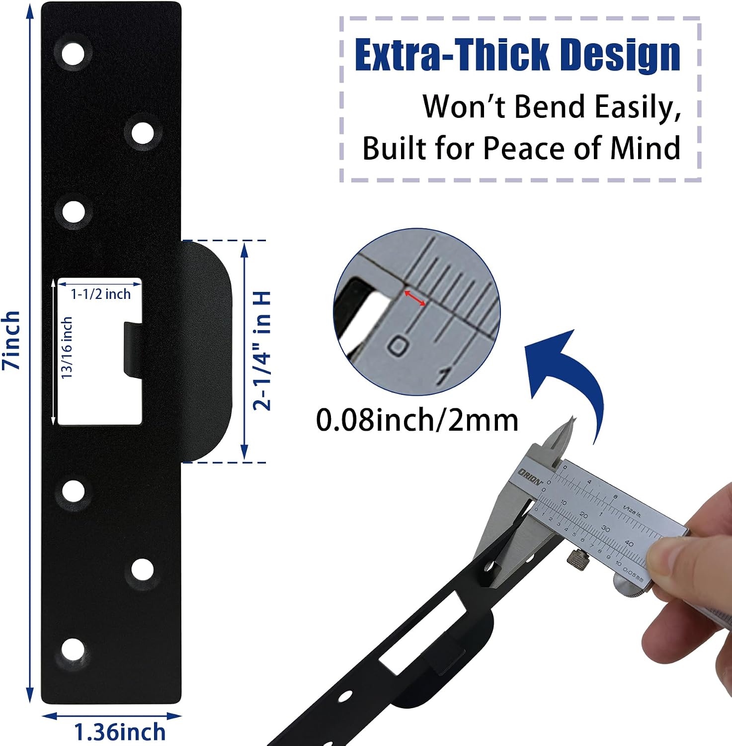 7 Inch Extra Long Door Strike Plate, Heavy Duty Metal Frame Repair Plate | Extended Height Security Plate with Long
