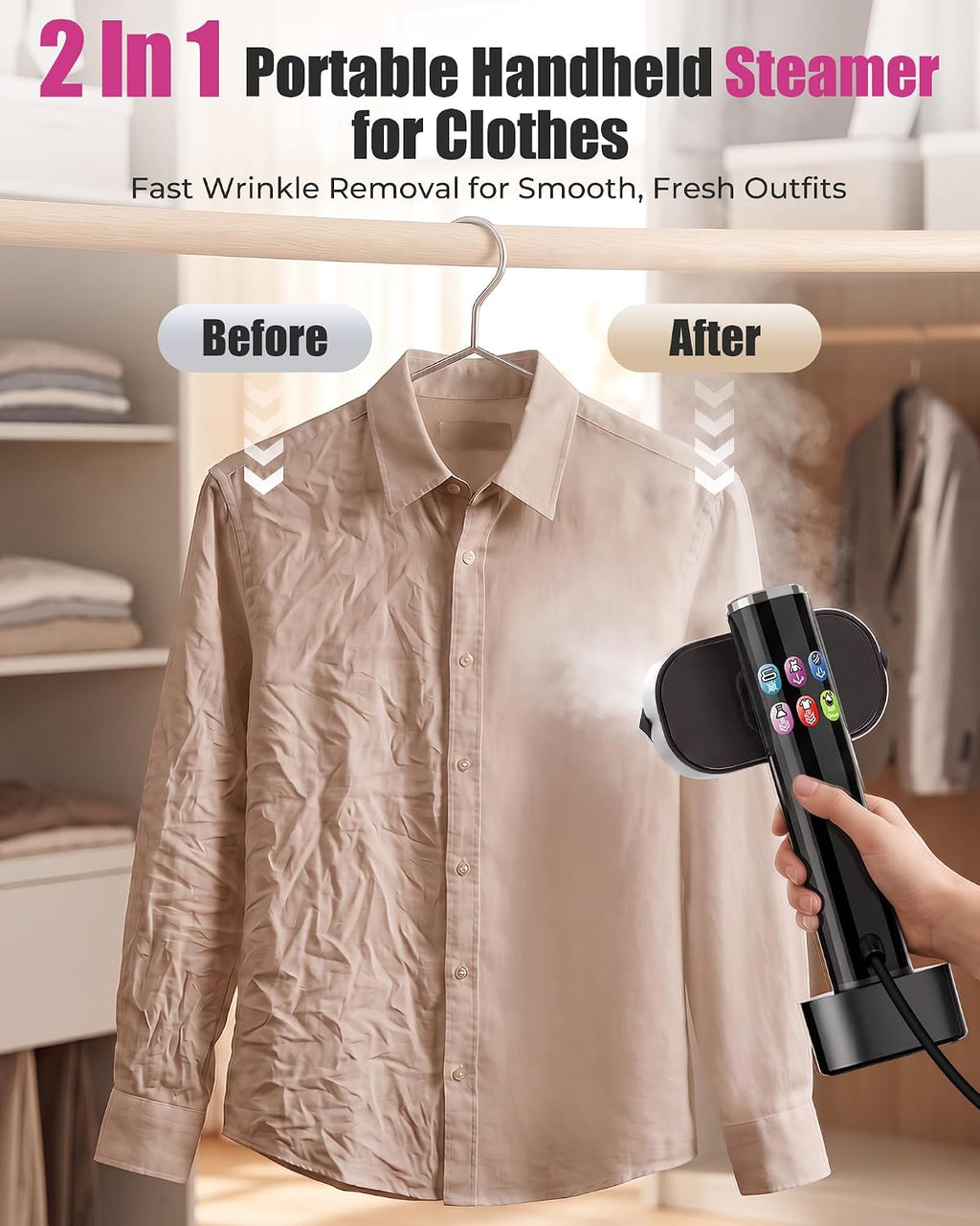 2-in-1 Steamer & Iron for Clothes, 15s Fast Heat-Up 1200W Portable Handheld Garment Steamer, No-Leak Travel Steamer