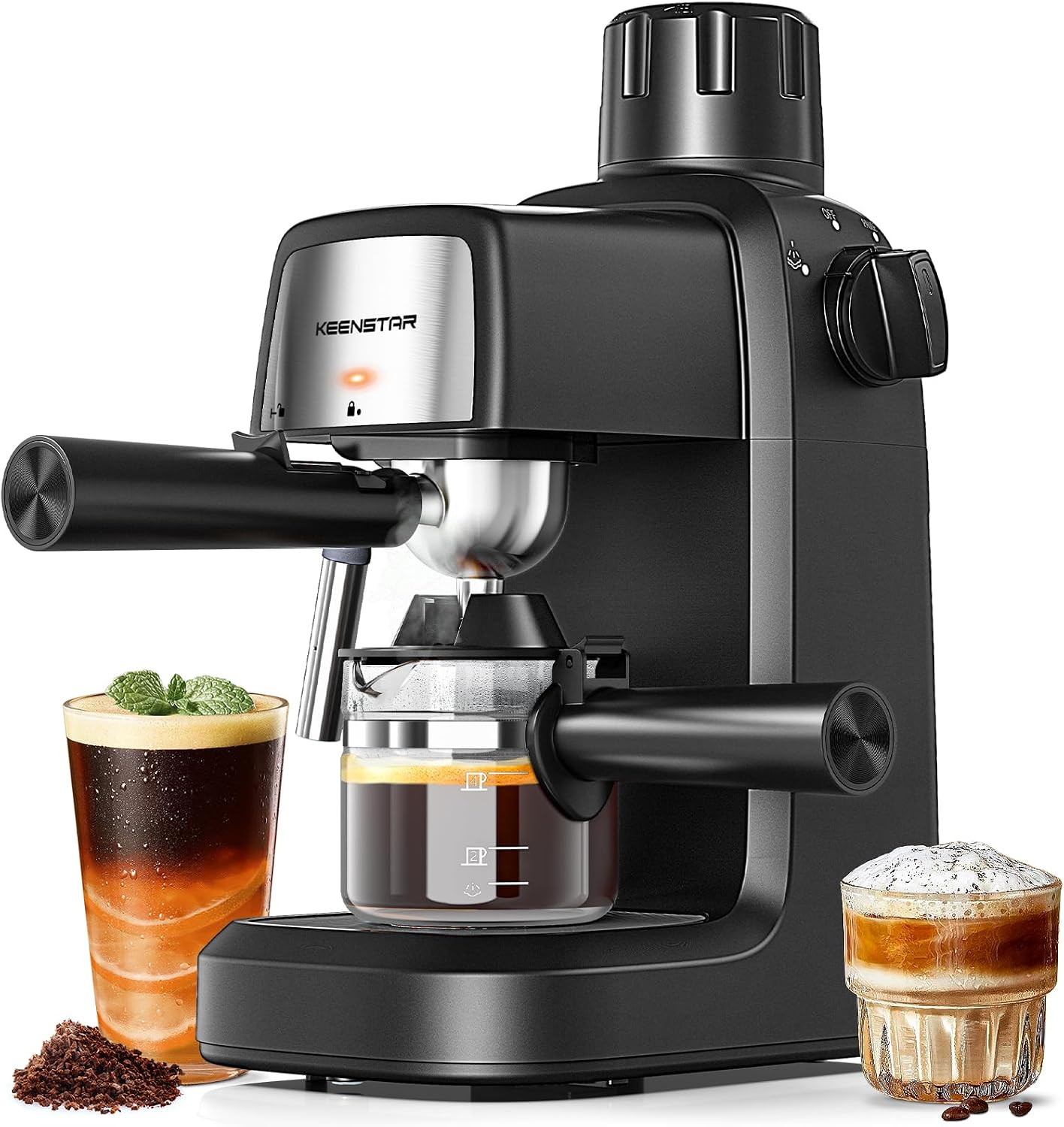 3.5Bar Espresso Machine 800W, Compact 4-Cup Espresso Maker Preheat | Fast Heating, Milk Frother Steam Wand, Espresso