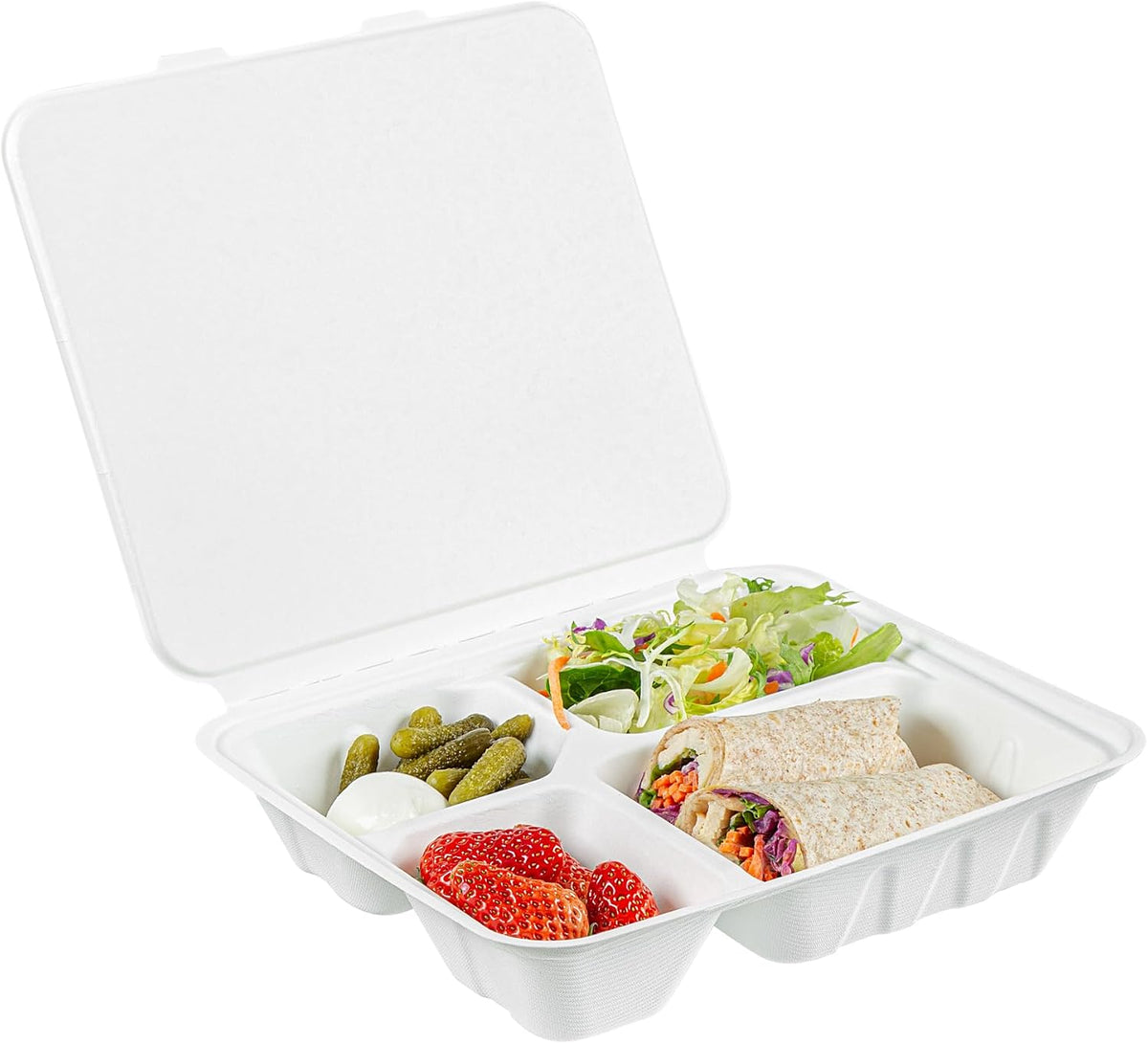 White Bagasse Rectangle Clamshell Container, 100 Ct