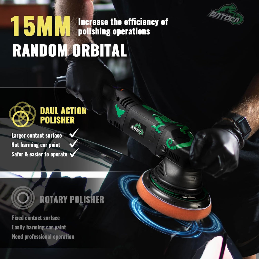 2026 New Dual Action Polisher, 15mm Random Orbital Car Buffer, 6 Variable Speeds (2500-5500RPM) 1100W DA Polisher