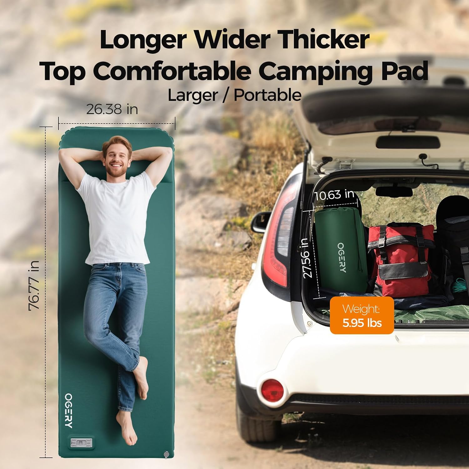 Self Inflating Sleeping Pad with Electric Pump, Memory Foam | 3.15 in Thick, Built-in Pillow, 4 Season, Tent Camping