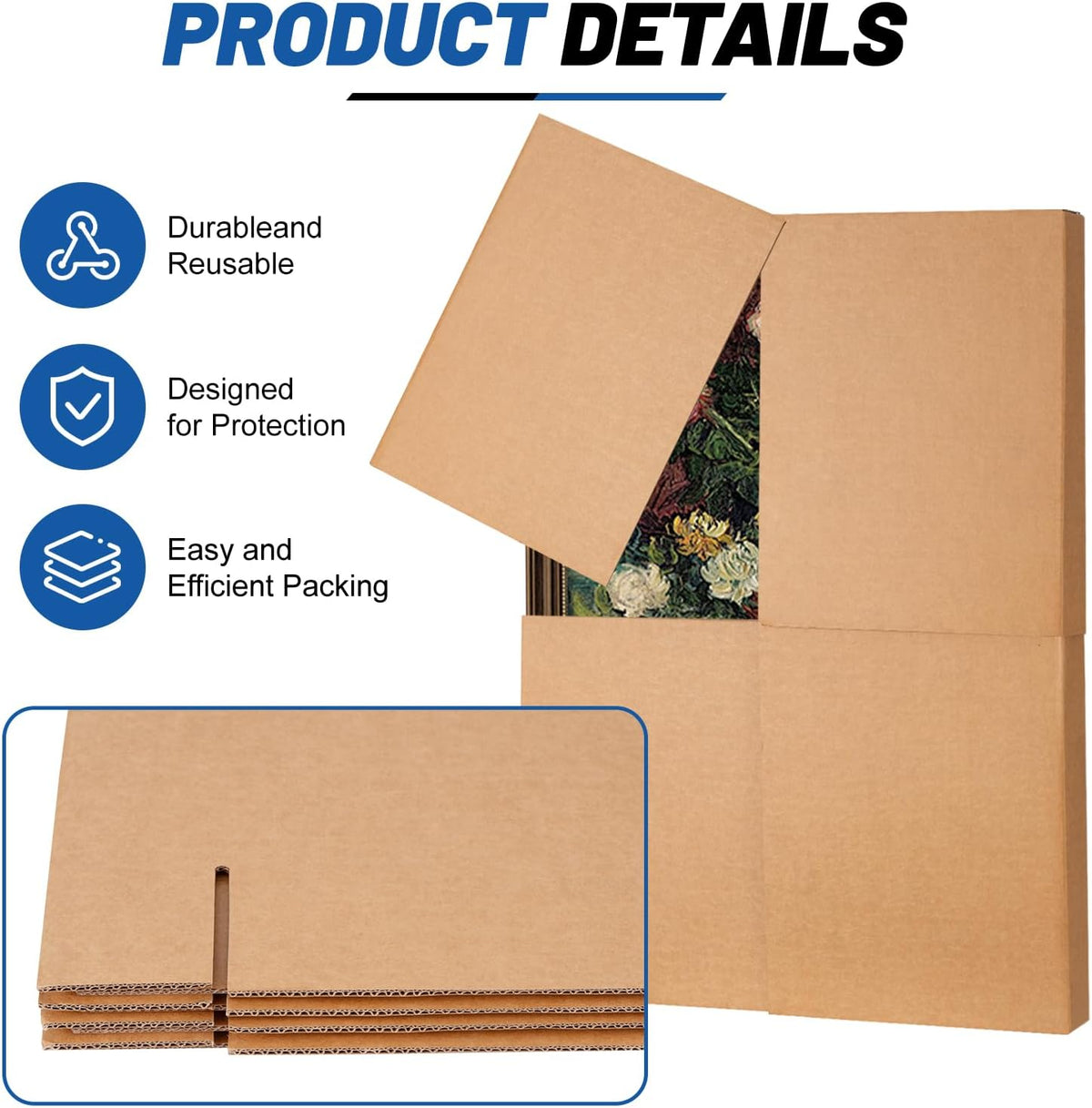 2 Sets 8 Pcs Picture & Mirror Moving Boxes, 40" x 30" x 3.5"