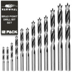 Brad Point Wood Drill Bit Set (12 Pack with Storage Case - 1/8" to 1/2") Carpenters Quality - Woodworking Bits for
