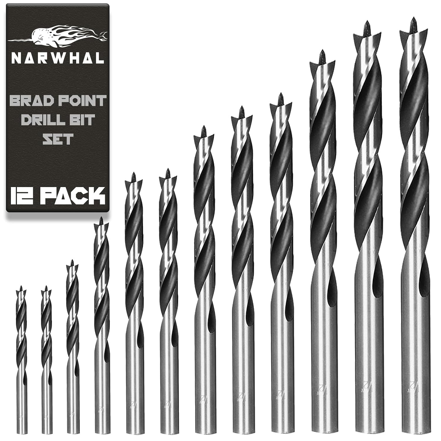 Brad Point Wood Drill Bit Set (12 Pack with Storage Case - 1/8" to 1/2") Carpenters Quality - Woodworking Bits for
