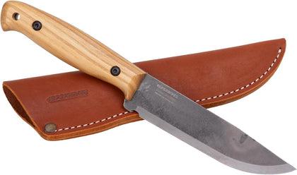 Adventurer Basic - Fixed-Blade Carbon Steel Bushcraft Knife with Leather Sheath - Camping Knives - Outdoor Full Tang