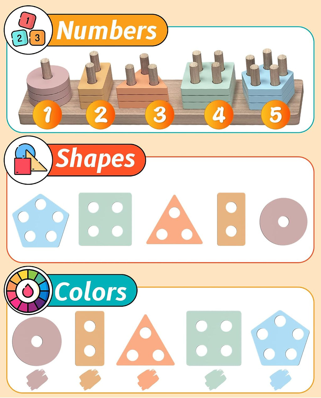 Montessori Toys for 1 2 Year Old Girl and Boy Birthday Gifts | Toddler Toys 1-2 2-3, Shape Sorter, Wooden Block
