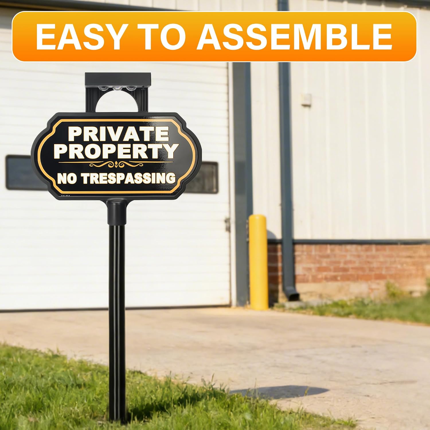 Solar Private Property No Trespassing Yard Sign with Stake, 10 x 5 Inch | Aluminum & Plastic, 39 Inch Adjustable