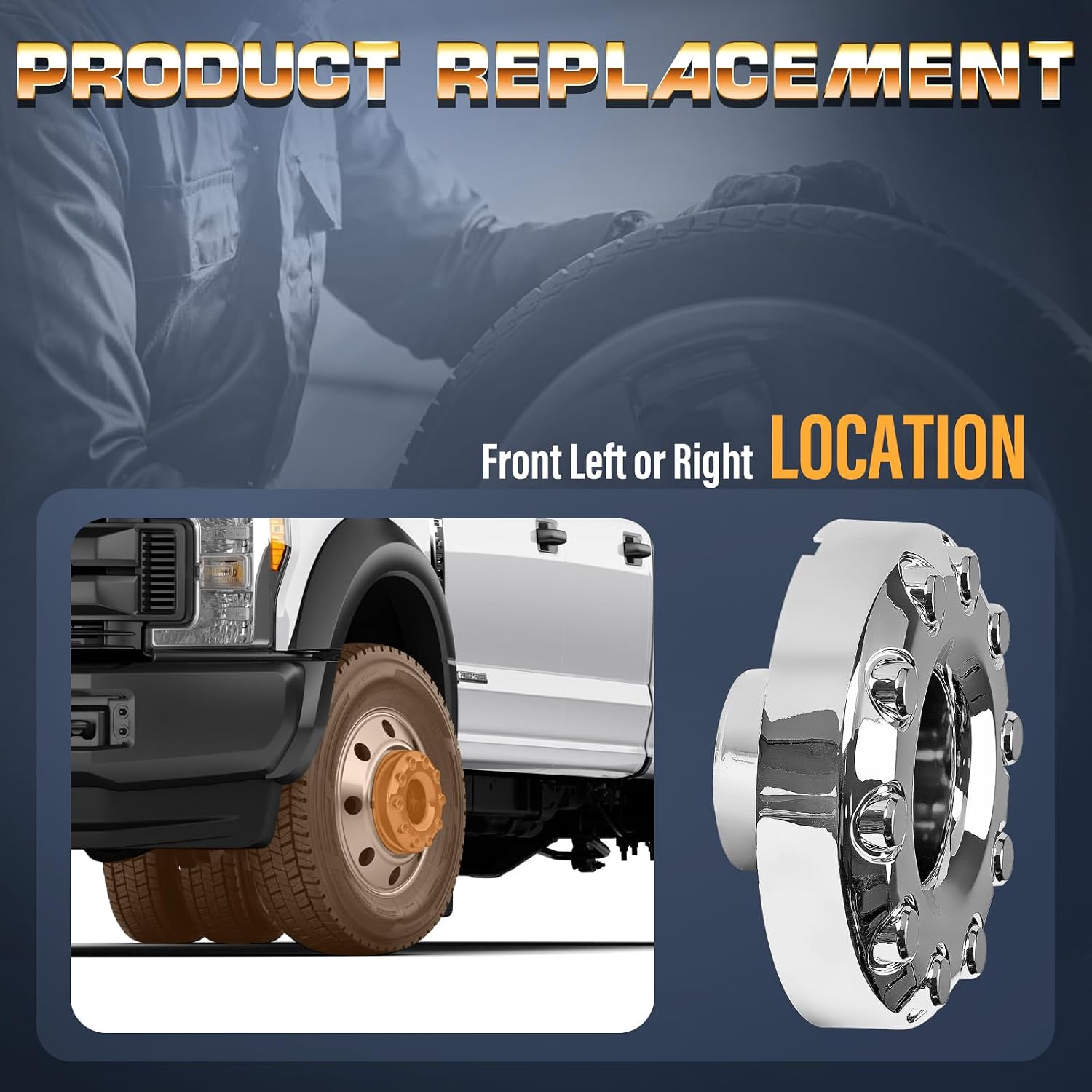 10-Lug Front Car Wheel Hub Center Caps Compatible with Ford F-450 Super Duty 2005-2017, Ford F-550 Super Duty