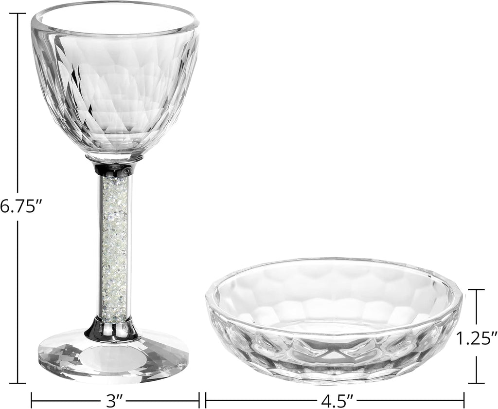 Crystal Kiddush Cup Set - Premium Kiddush Wine Cup and Saucer for Shabbat, Havdalah, Passover - Judaica Shabbos and