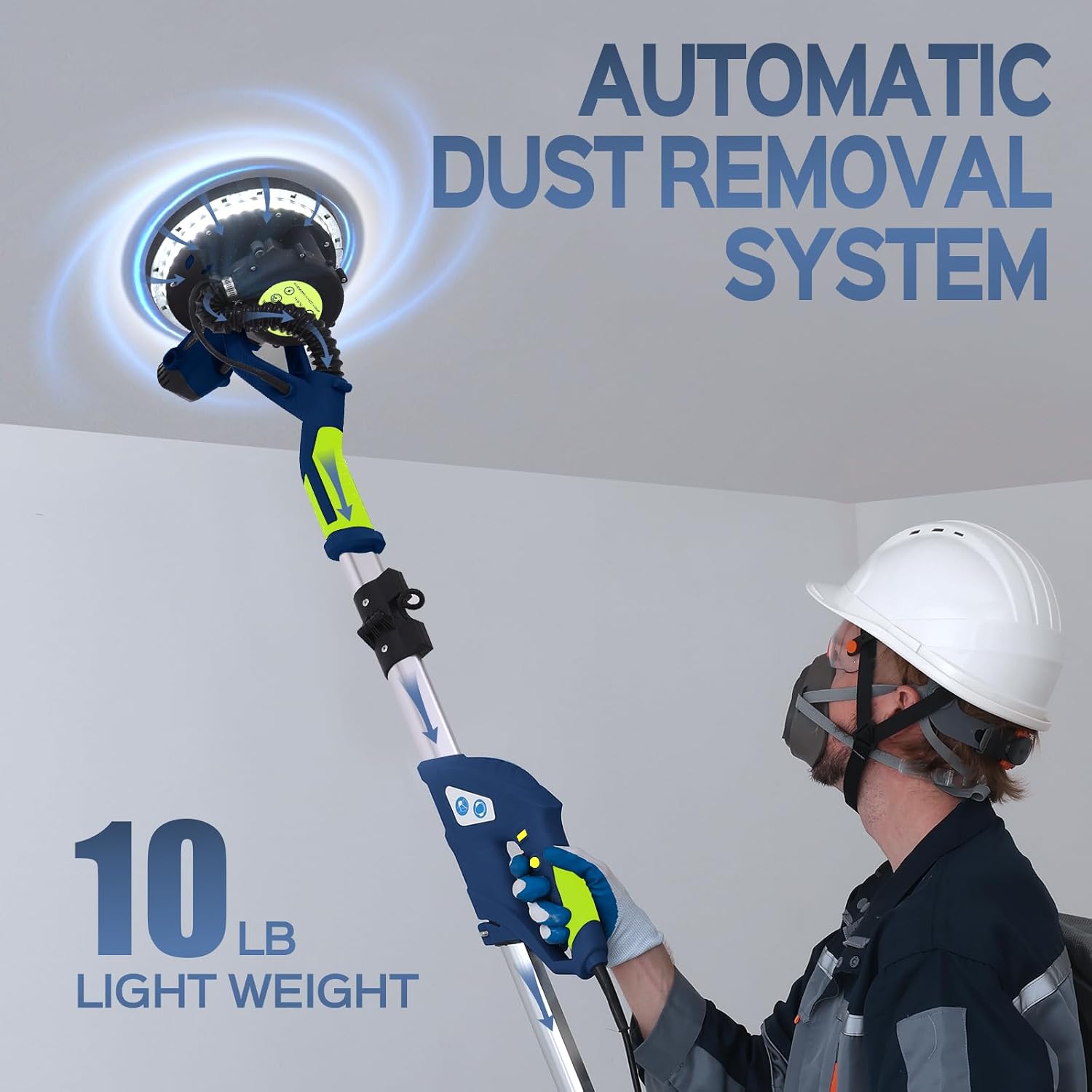 Drywall Sander, 2025 Upgraded 8-Amp Popcorn Ceiling Removal Tool, Blue | Drywall Sander with Vacuum Dust Collector, 7