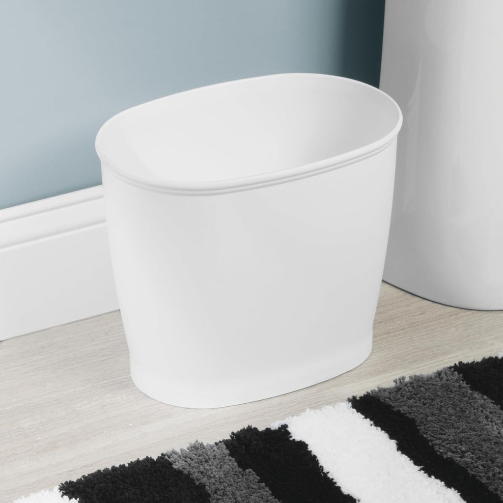 Slim Plastic Bathroom Trash Can, White | Small Size