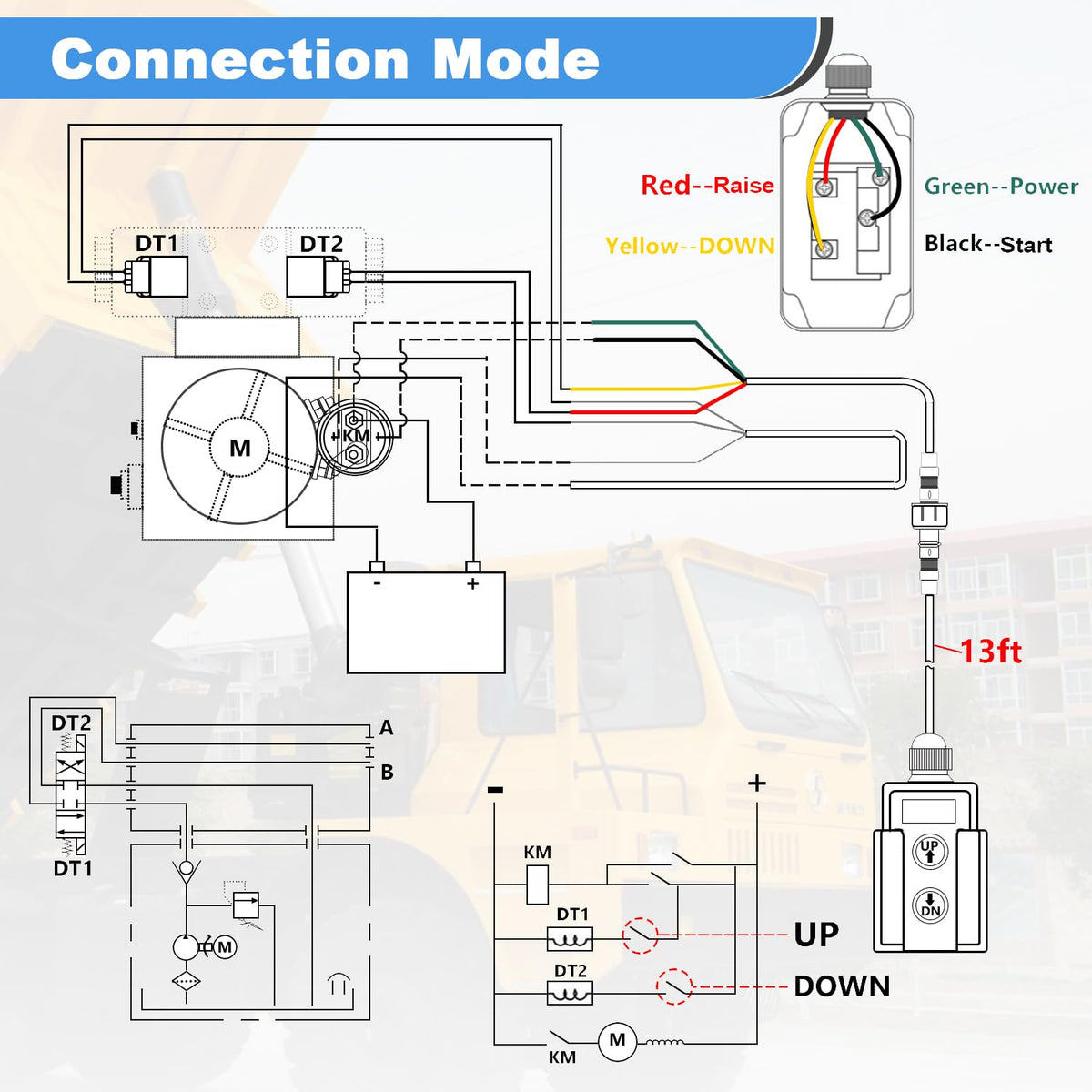 mxuteuk 4 Wire Dump Trailer Remote Control Switch 12V DC Up Down Push Button Switch for Double Acting Hydraulic Pump Lift Winch Dump Bed G018-4W