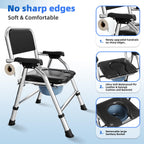 4 in 1 Folding Bedside Commode Chair for Elderly, Padded Seat & Backrest
