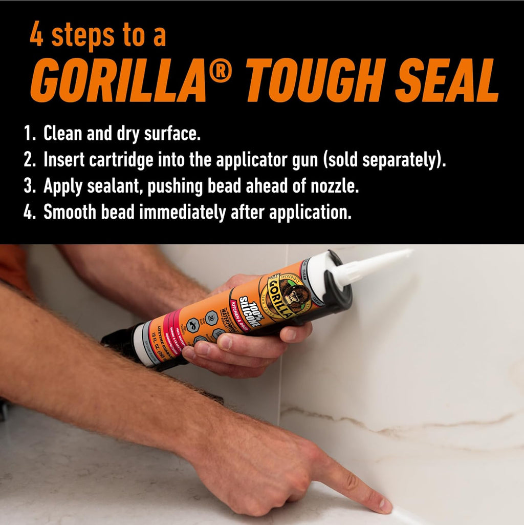 100% Silicone Caulk, Kitchen & Bath Sealant, 10oz Cartridge, Clear