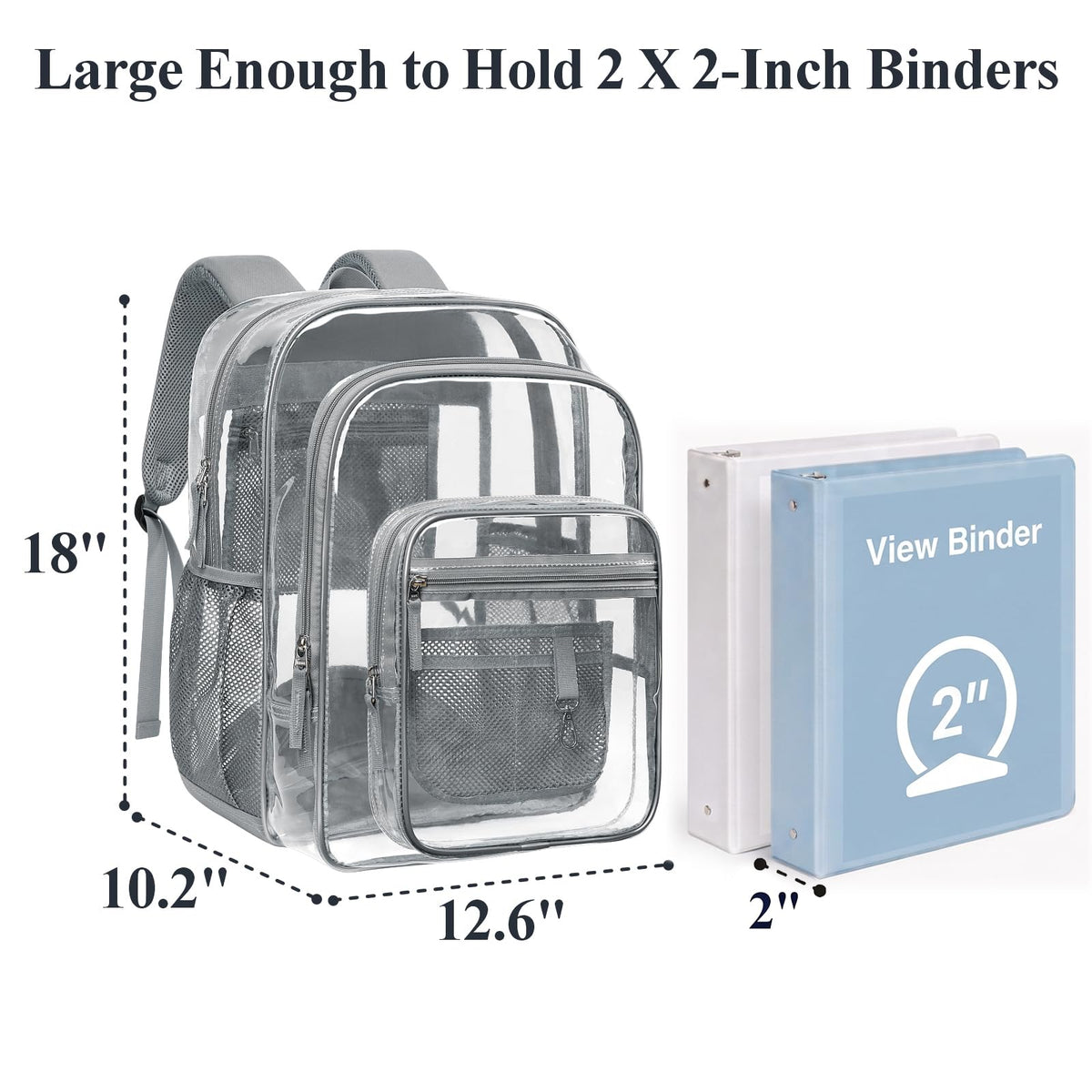 Clear Backpack for School - 18 Inch Extra Large Clear Bookbag, Gray
