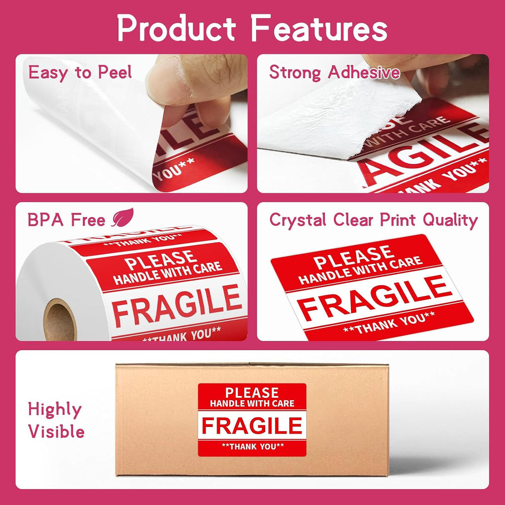 3 x 2 inch Fragile Stickers for Shipping and Moving (12 Rolls, 6000 Labels)