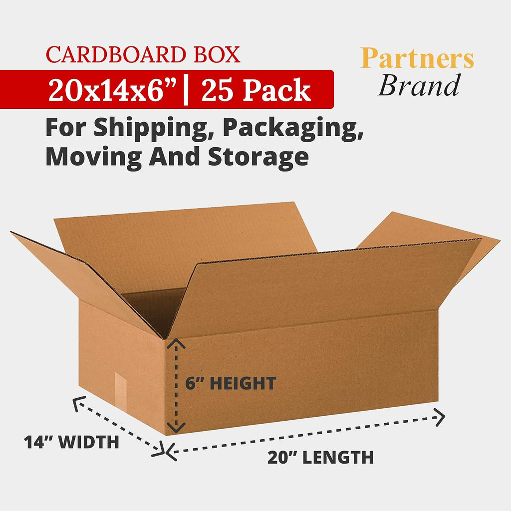 20x14x6 Corrugated Cardboard Boxes 25-Pack & Aviditi 12x9x3 Flat Shipping Boxes 25-Pack