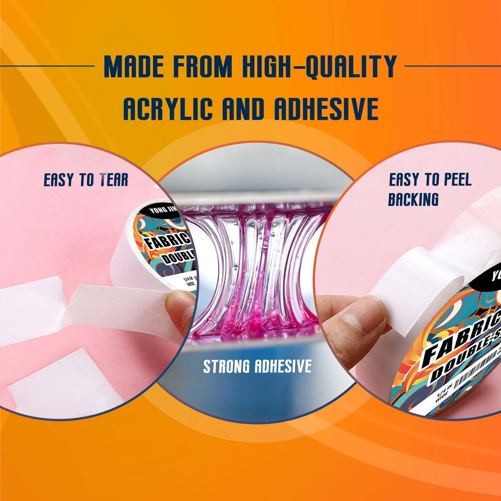 Double-Sided Fabric Tape,Hem Tape No Sew No Iron, 2/5"+1" (2 Rolls)