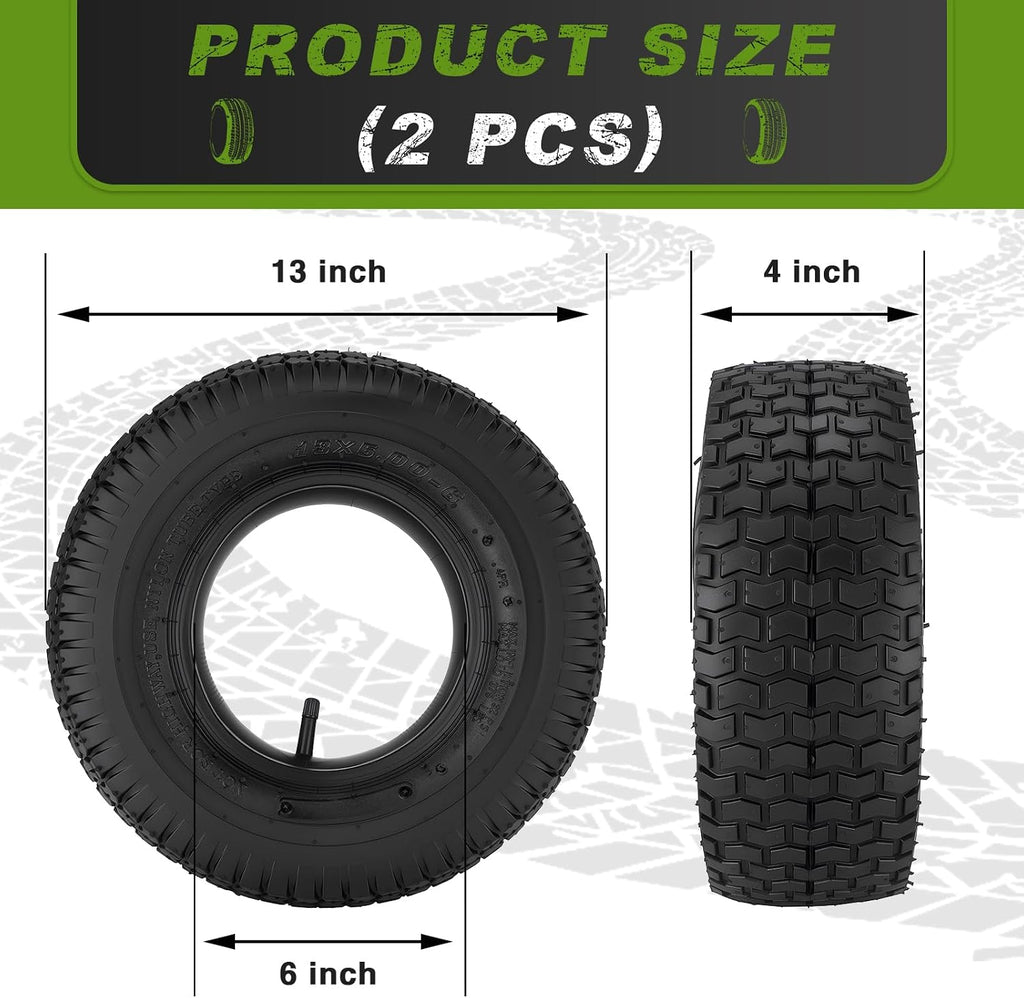 13x5.00-6 Tires and Inner Tube, 2 Pack 13x5.00-6 Tire Set Compatible with Riding Lawn Mower Tire, Hand Truck, Garden