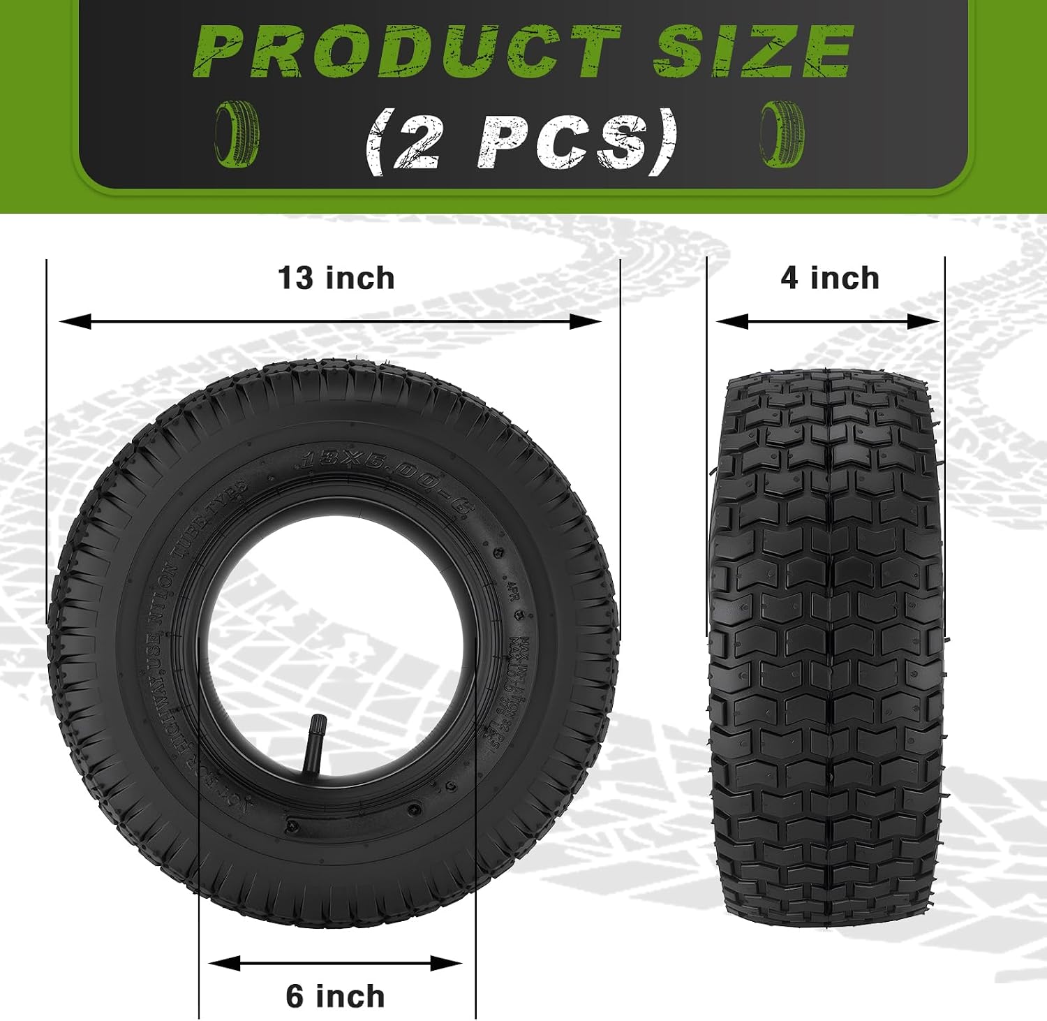 13x5.00-6 Tires and Inner Tube, 2 Pack 13x5.00-6 Tire Set Compatible with Riding Lawn Mower Tire, Hand Truck, Garden
