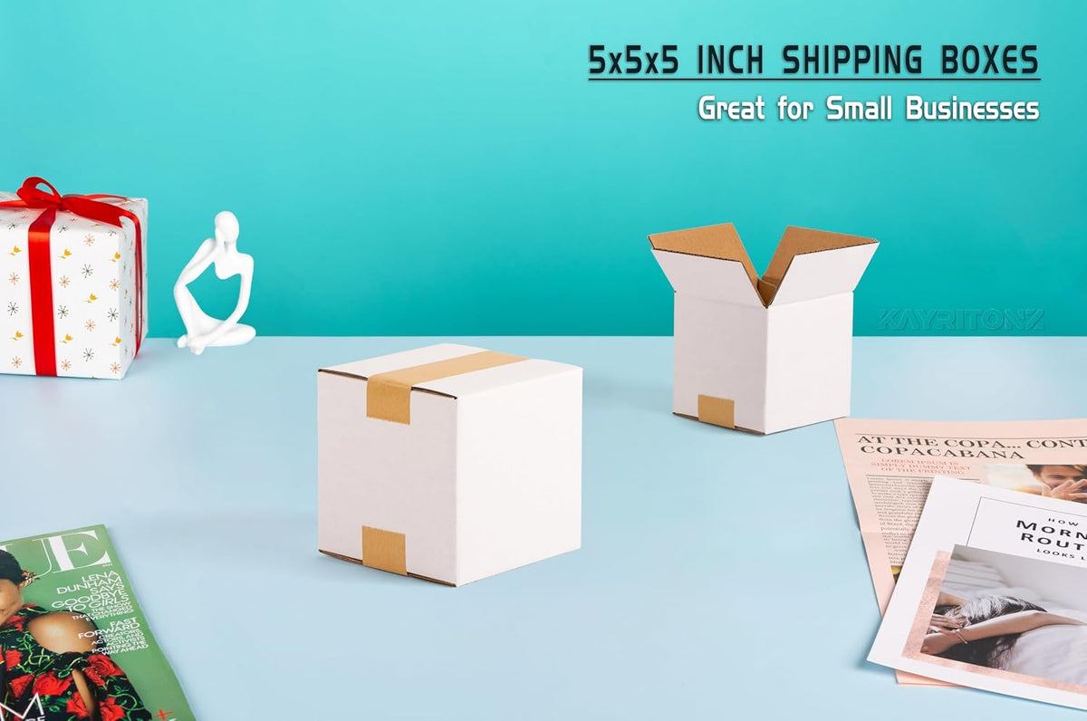 5x5x5 inch Small Shipping Boxes, 5 x 5 White Box, 30 Pack