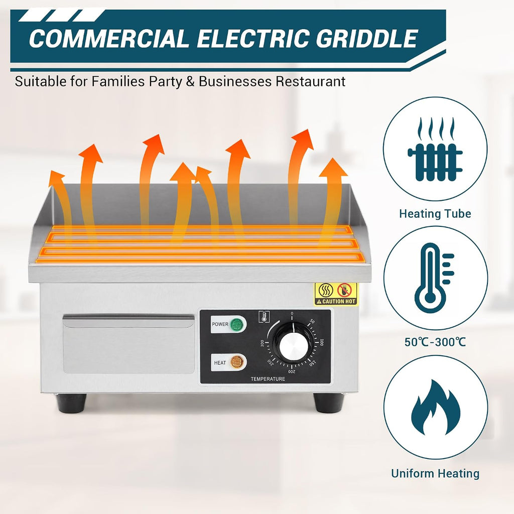 14 In Commercial Electric Griddle, Flat Top Grill Countertop Griddle