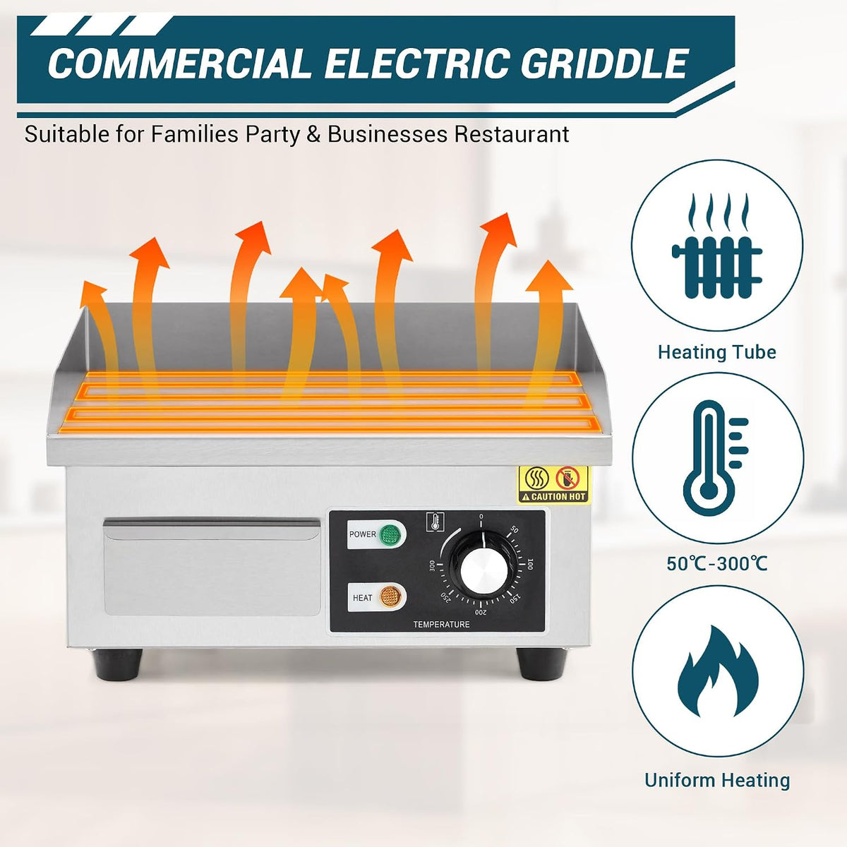 14 In Commercial Electric Griddle, Flat Top Grill Countertop Griddle