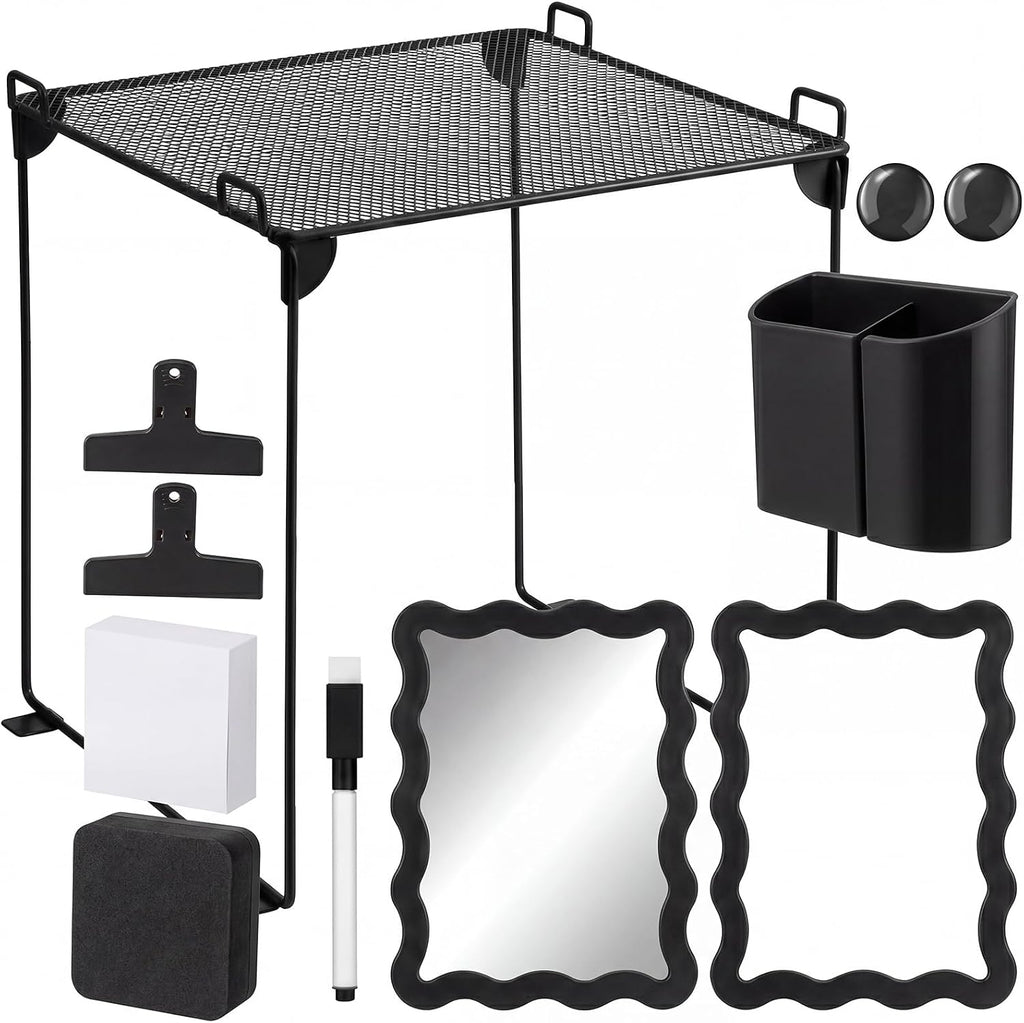 12 Pcs Black Locker Accessories Kit with Locker Shelf Magnetic Mirror Magnetic Pen Holder Whiteboard Marker Eraser