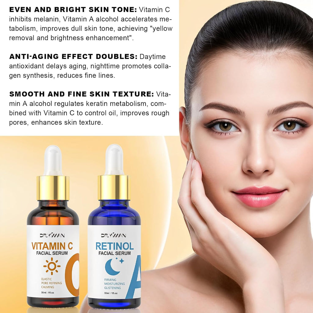 Vitamin C & Retinol Serum Set for Face – Day & Night Serum to Visibly Reduce the Look of Fine Lines with Hyaluronic