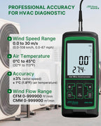 Hot Wire Anemometer AM-286, CFM/CMM HVAC Airflow Meter, 2m Telescopic Probe