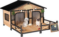 Dog House Outdoor, Wooden Dog Kennel Weatherproof with Porch, Openable Roof, Removable Bottom, Elevated Floor, Double