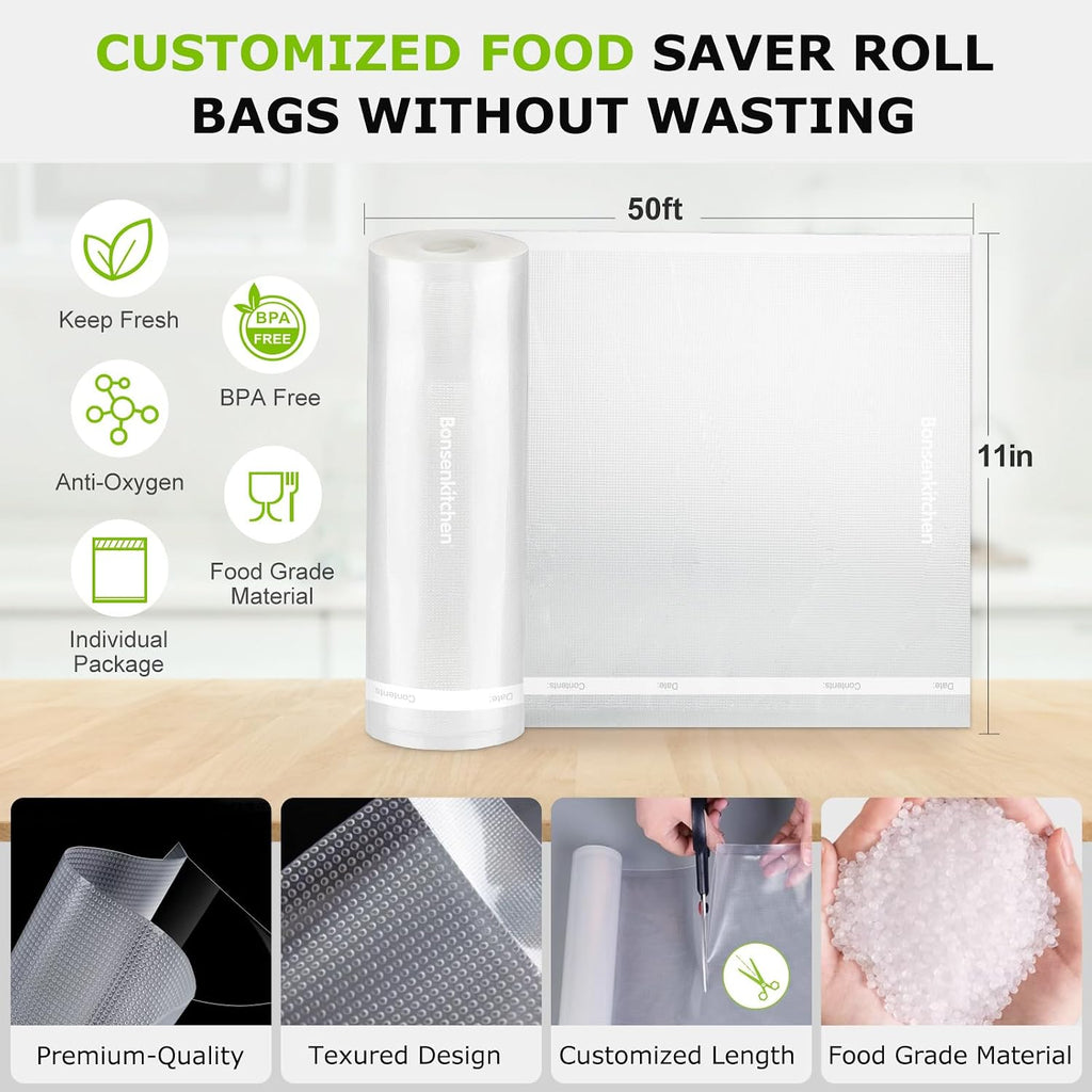 Vacuum Sealer Bags, 2 Rolls 11" x 50', for Food Storage Saver